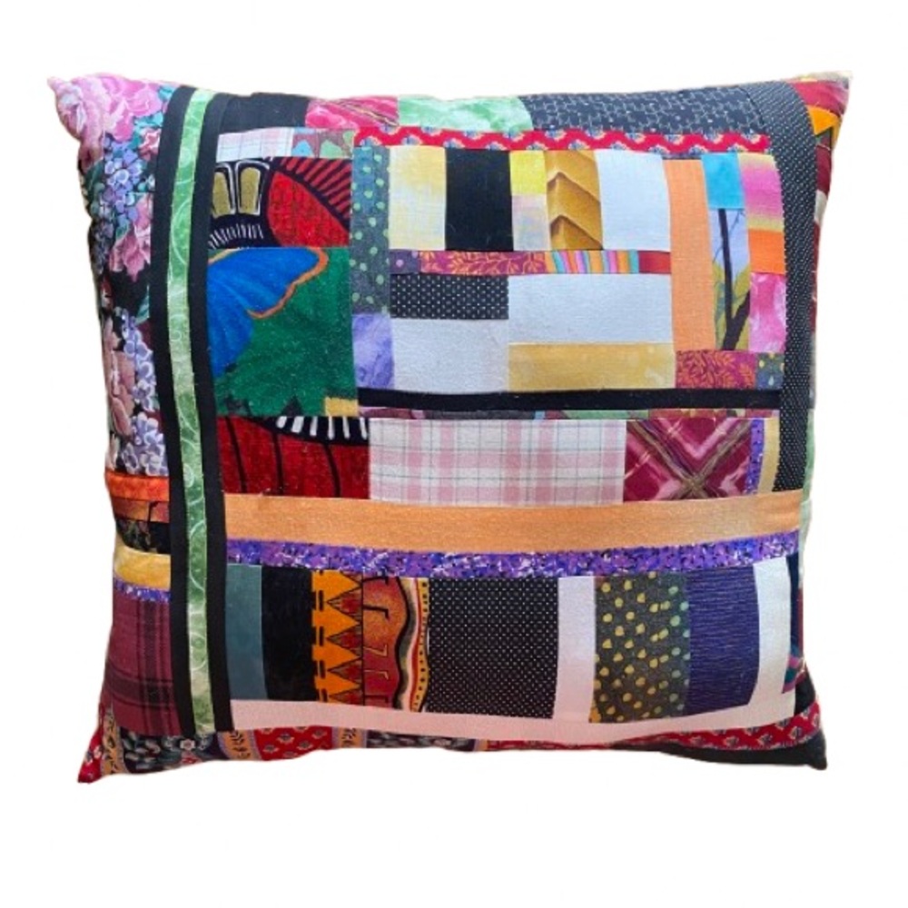 Patchwork Quilt Pillow One Side Print by Jaka Batik on Other Side 17” x 18” Boho